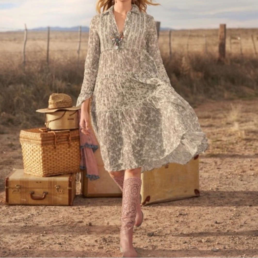 Sundance Brown Tiered Peasant Cottagecore Ethereal Western Beachy Dress Medium